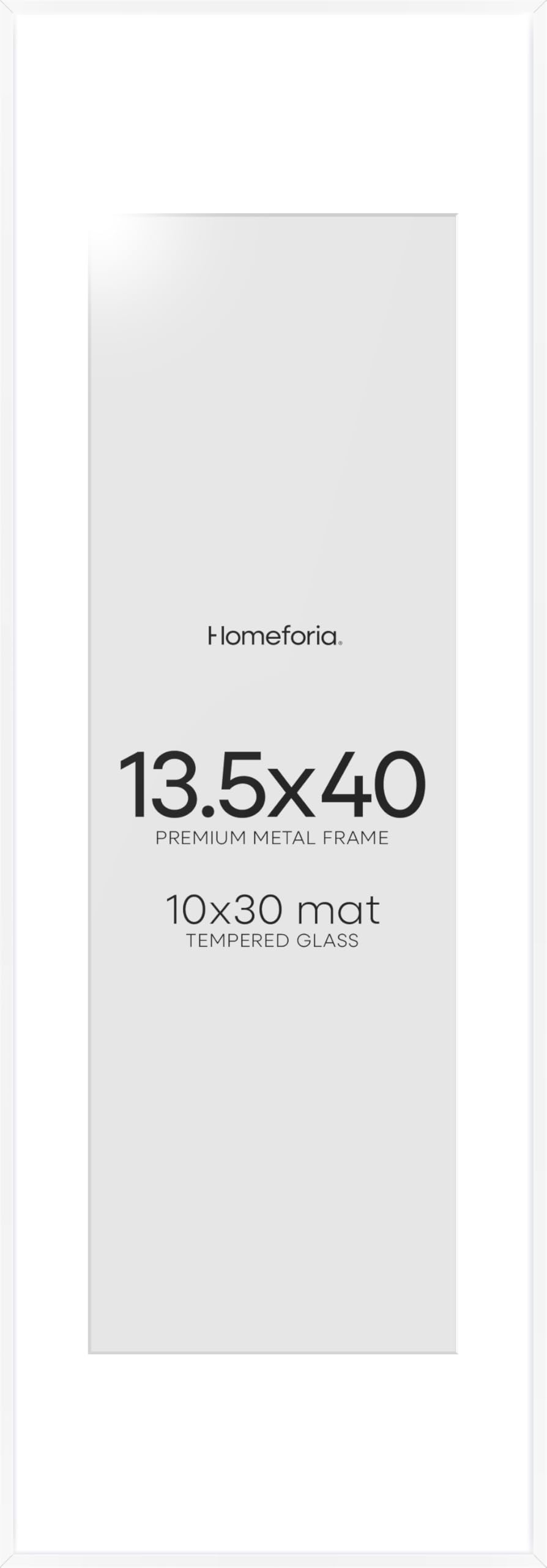 Homeforia 13.5x40 White Picture Frame, High-End Metal, 10x30 Mat, Glass | High End Aluminum, Tempered Glass, Acid-Free 10x30 Removable Mat, 13.5x40 in Edge-to-Edge Display 40x13.5, Wall Kit, Set Of 2