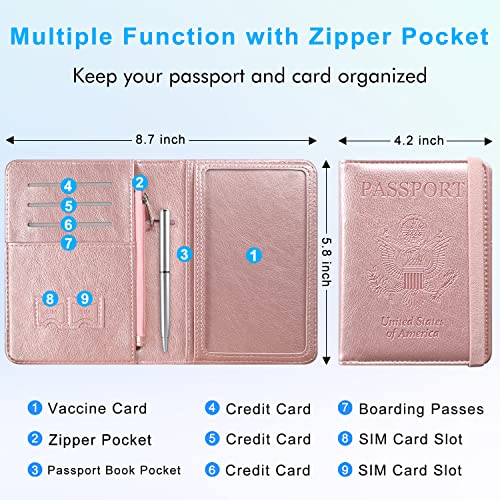 Acdream Passport And Vaccine Card Holder Combo With Zipper Pocket, Cover Wallet, Vaccination Card Slot, Leather Travel Documents Organizer Protector, Rfid Blocking, For Women/Men, Rose Gold #TOP3