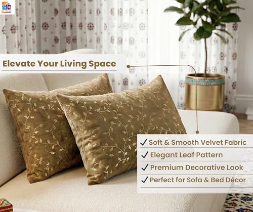 Image of RD TREND Velvet Rectangular 12x18 Inches Cushion Covers Set of 2 | Throw Pillow Covers for Sofa, Bed & Living Room | Perfect for Home Decor Golden Brown