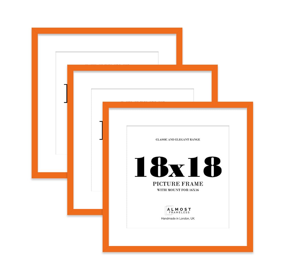 18x18 Orange Picture Frame with Mount for 16x16 Photos, Prints - Modern Square Wall Frame, Set of 3