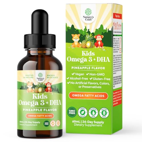 Kids DHA Omega 3 Drops - Fatty Acids Omega 3 6 9 for Brain Immune Strength & Vision - Nutritional DHA for Kids for Healthy Nervous System & Focus Support - Liquid Supplement with EPA & ALA - 2 Fl Oz