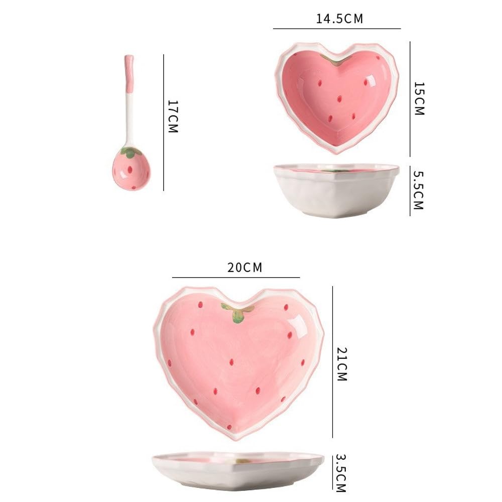 Strawberry Bowl Spoon Plate Set Love Salad Dessert Home Tableware (3-piece set)