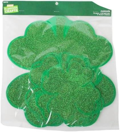 St. Patrick's Crafts Glitter Four Leaf Clover Cutouts in 3 Sizes - 12 Count - Classroom Craft Pack, 5347737 image 4