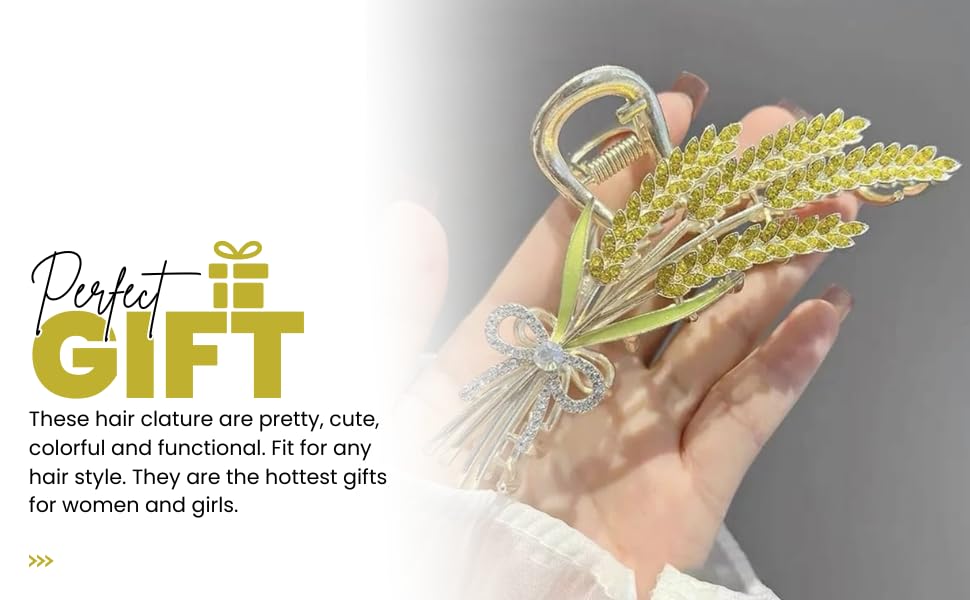 Image of Hair Clutcher For Women | Stylish Hair Claws For Girls | Handmade Alloy Metal Clips | Fashionable Girls Hair Accessories | Suitable In Various Occasions (wheatstraw gold) Pack Of 1.
