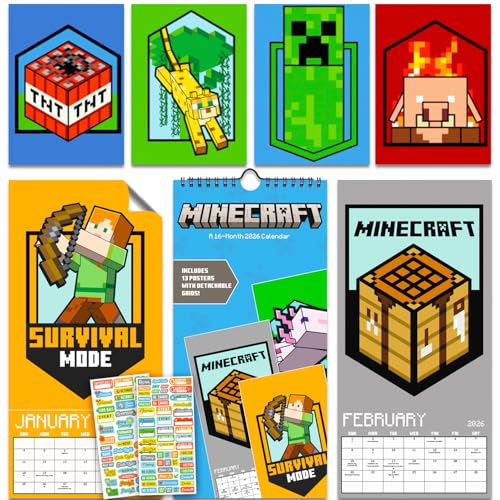 Minecraft Calendar 2026 - Deluxe 2026 Minecraft Creeper and Enderman Mini Poster Calendar Bundle with Over 100 Reminder Stickers (Video Game Gifts, Office Supplies)