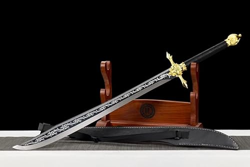 Miniatura 9 de Espada china, machete, swods real (hoja de acero de alto carbono forjada, accesorios de aleación, vaina de cuero PU)