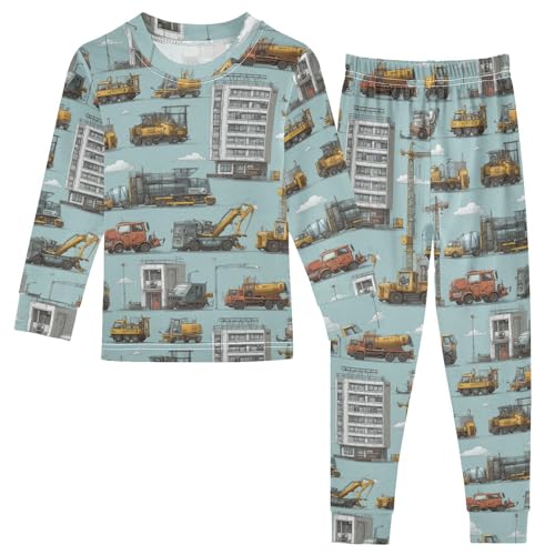 Pajama Sets Long Sleeve Construction Vehicles and Buildings Soft Comfy Sleepwear 2 Piece PJS 3-8T