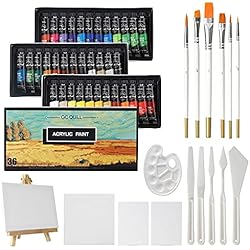 Maletin Pinturas Acrilicas Carrefour GC QUILL 36 Colores Pinturas Acrilicas Kit 12 ml con Pintura Cuchillos, Paleta, Caballete Manualidades para Lienzos, Papel, Madera, Cerámica, Telas GC-APK36
