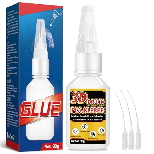 3D Druck Kleber, Sekundenkleber Gel extra stark 30g mit Anti-Verstopfungskappe, Transparenter Pla Kleber für ABS, PLA, PETG, TPU, Kraftprotz 3d Druck Kleber ist Hitzebeständig & Wasserdicht