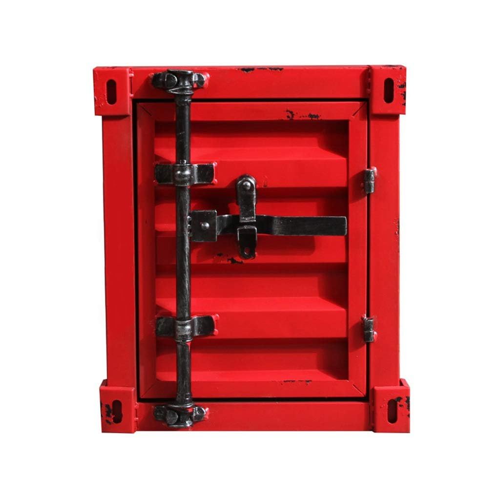 CINDERELLA Industrial Container Side Storage Red Shipping Container-Inspired Bedside Storage, Steel Construction, 50cm Height x 41cm Width x 38cm Depth