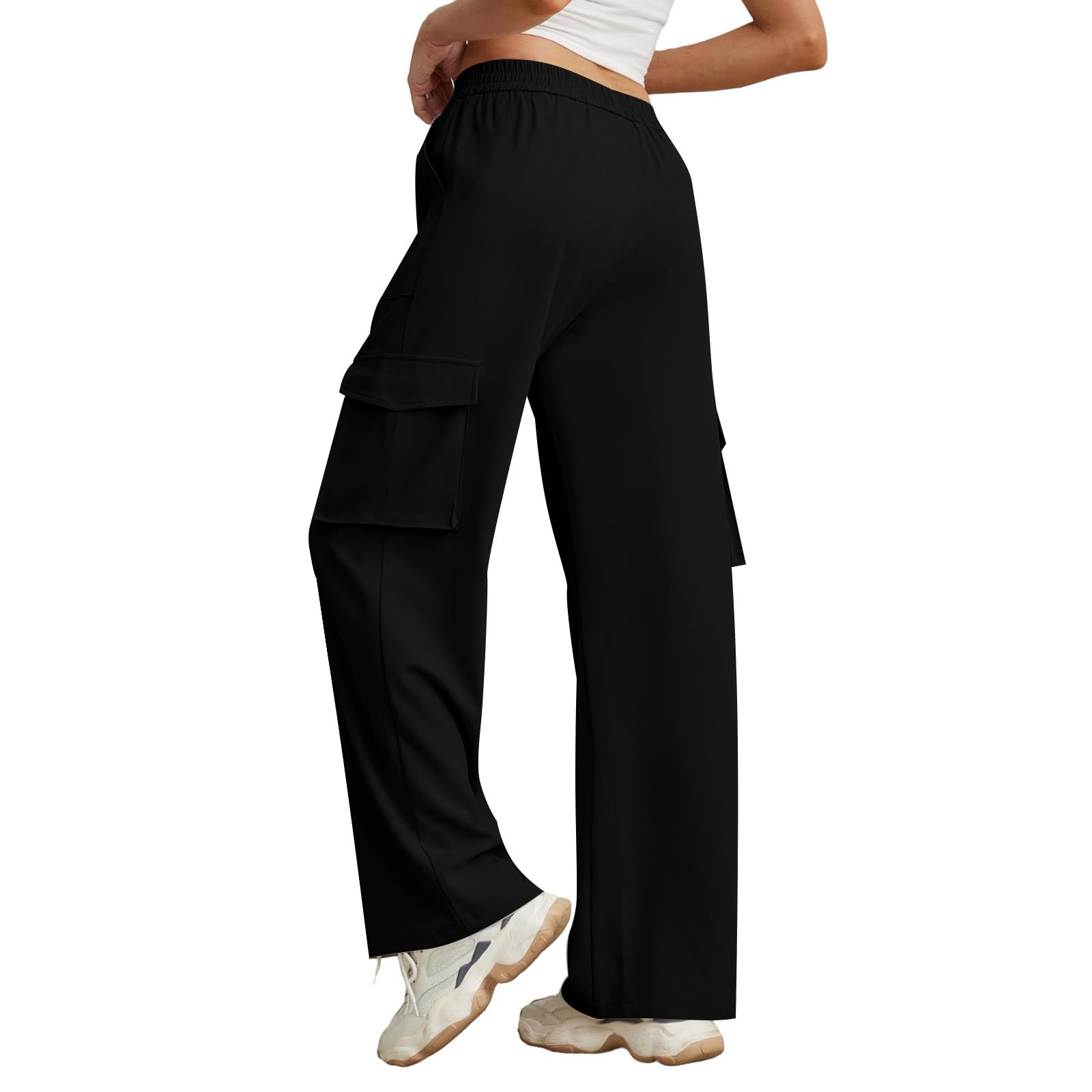 Pantaloni Donna Cargo Elastico a Vita Alta con Tasche Pantalone Palazzo Tinta Unita Y2k Gamba Larga Pantalone Tuta Donna Lavoro Casual Eleganti Pants Leggeri Tempo Libero All'aperto Trekking