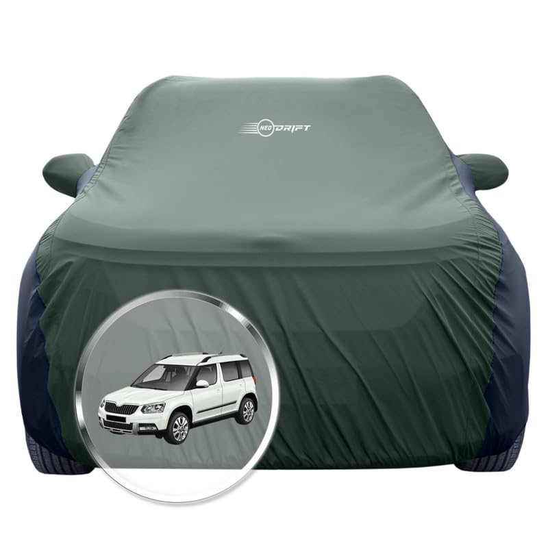 Image of NEODRIFT 'SuperTech' Car Cover for Skoda Yeti (100% Water-Resistant, All Weather Protection, Tailored Fit, Multi-Layered & Breathable Fabric) (Colour: L.Green+Black)