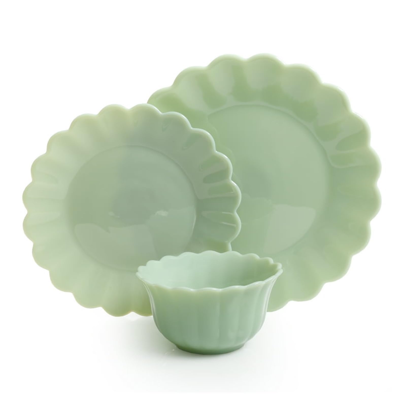 本翡翠プレート　3枚セット Amazon.co.jp: 食器3点セット、翡翠のデザートプレートセット