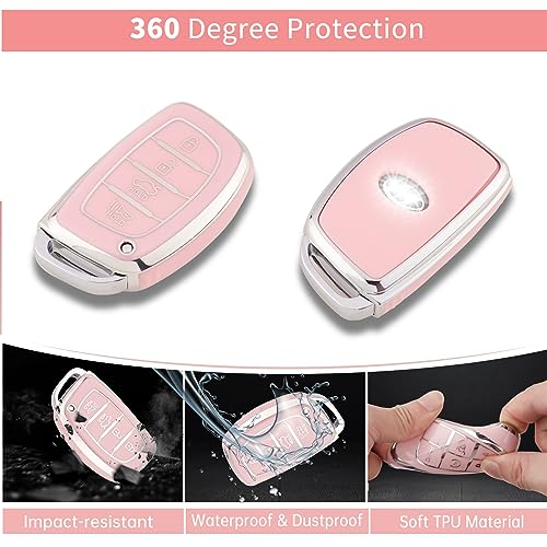 Image of Pangpai Pink Key Fob Cover for Hyundai, Soft TPU Key Case Protection with Bling Keychain Fit for lantra Ioniq Sonata Tucson Elantra GT