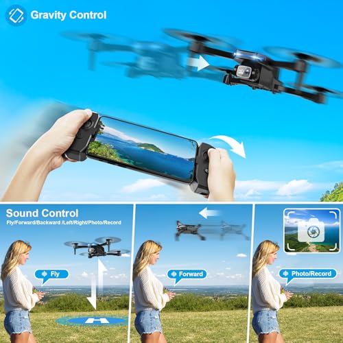 Drone with 1080P Camera - Foldable Remote Control Quadcopter with Voice Gesture Control, 3D Flip, One Key Start, Emergency Stop, 2 Batteries, Easier to use, Toy for Adults Beginners, Black - Image 6