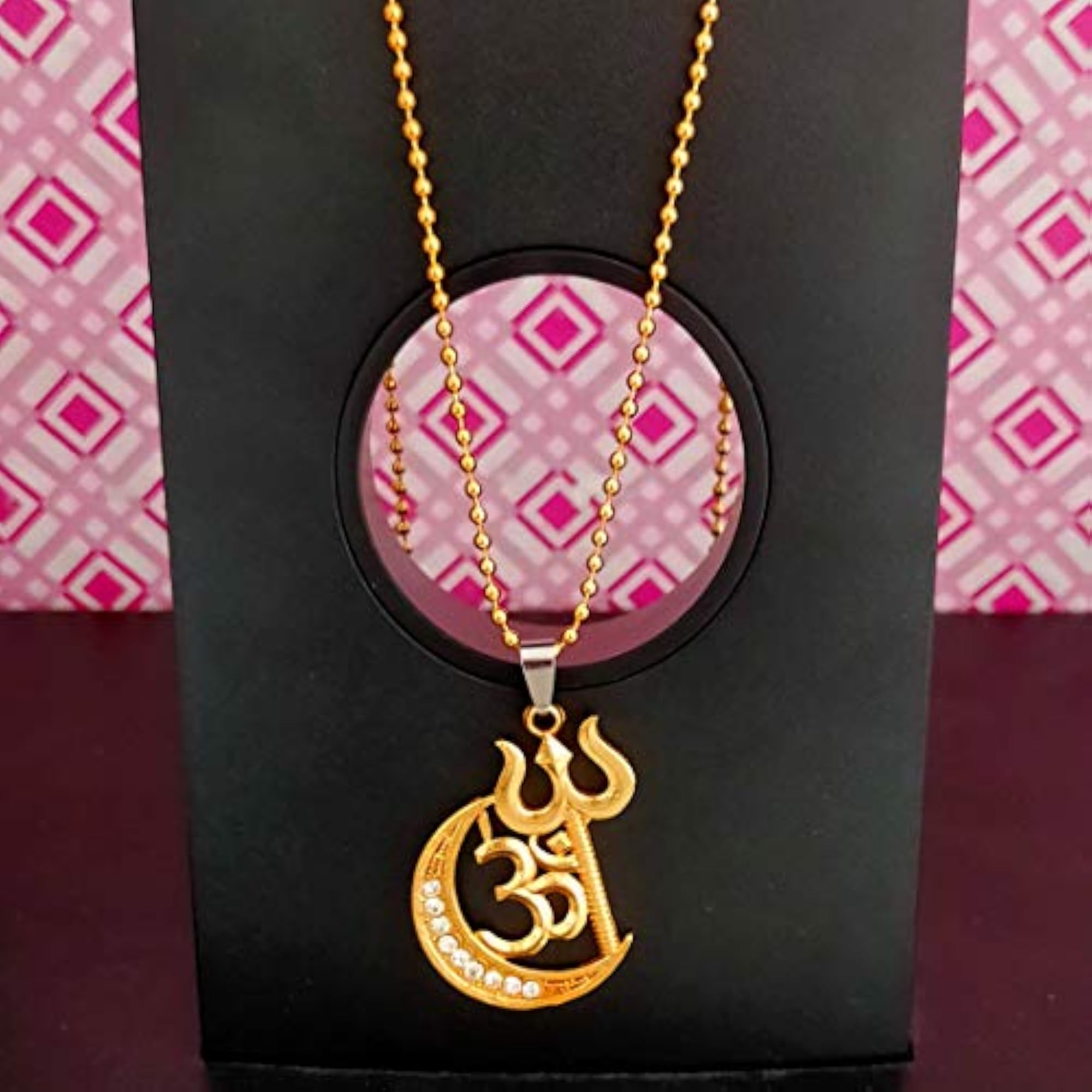 Religious Lord Shiva Om Trishul Locket Gold Brass Pendant Necklace