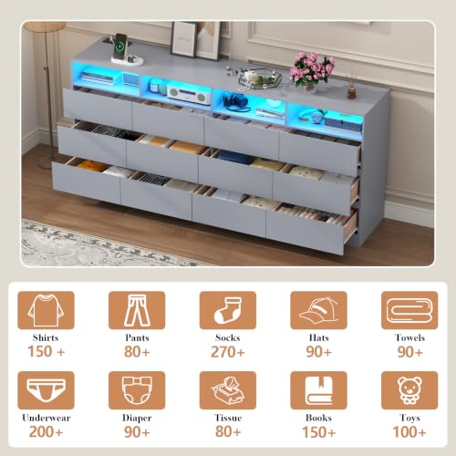 Image of Loomie 12-Cell Divided Drawers Grey Dresser with Charging Station