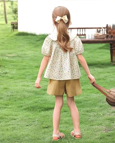Image of Girls Summer Short Sleeve Tops Cute Ruffle Square Neck Peplum Shirts Casual Cotton Smocked Blouse 2-12 Y