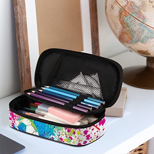 Image of Pardick Watercolor Football Big Capacity Pencil Pen Case Soccer Large Pencil Pouch with Zipper Compartments Pencil Bag for Boys Girls Adults Student Office School Supplies