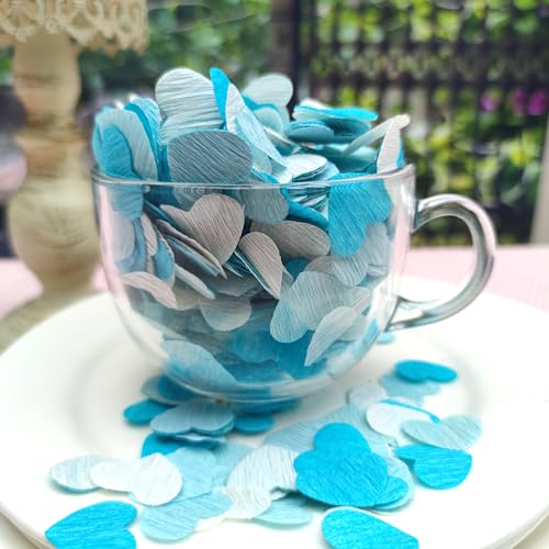 Image of Blue White1 inch Heart Confetti for Table Decor for Baby Shower Men's Birthday Graduation Wedding Kids Boys Baby 1st Birthday Tea Party Decorations 1000Count