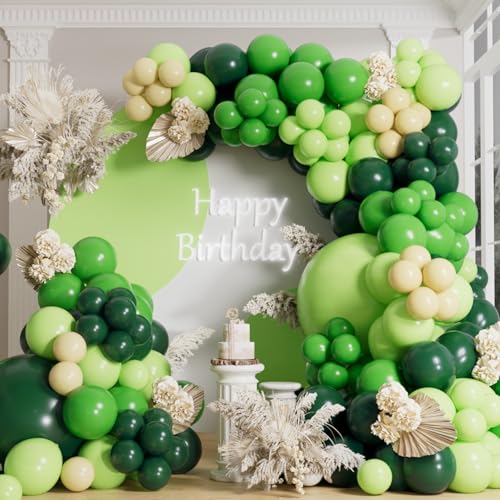 AULE Green Balloons Arch Kit: 155 PCS Party Pastel Green Balloon Garland Different Sizes Helium Latex Ballon Ribbons for Anniversary Wedding Birthday Party Decorations