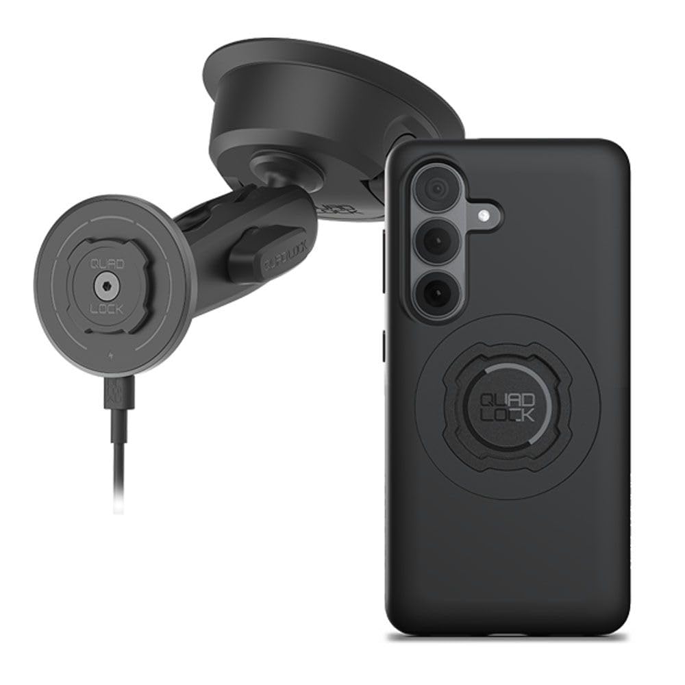 Quad Lock Wytrzymały uchwyt samochodowy na telefon z przyssawką z etui MAG i bezprzewodową głowicą ładującą MAG do Galaxy S26