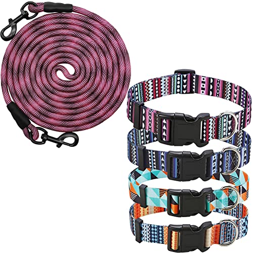 Btinesful 30Ft Dog Tie-Out Rope + 4 Pcs Nylon Dog Collars For Medium Strong Puppy Dogs #TOP19