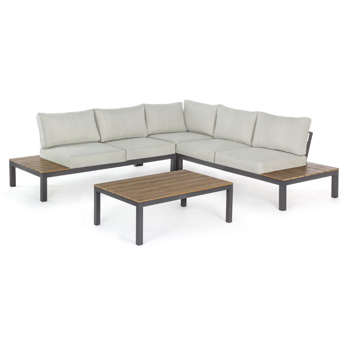 Yellowshop - ELLY Set salotto angolare giardino 5 posti con cuscini sfoderabili e tavolino in alluminio Antracite o Bianco, arredare spazi outdoor, design moderno, ambiente rilassante. (Antracite)