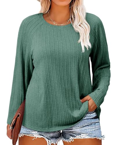 Imily Bela Womens Plus Size Tops Casual Long Sleeve Textured Crewneck Shirts Fall Loose Tunic Top