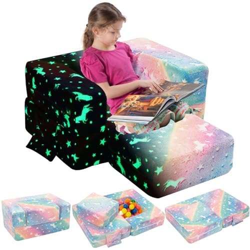 Yosamy Sofá Infantil Plegable, sofá Cama, extraíble y Lavable, Mini sofá de Juegos para habitación sillón Infantil, Color Rosa, 69 x 49 x 33 cm
