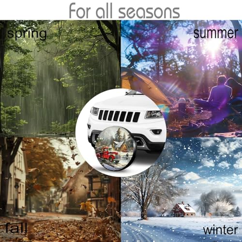Image of Christmas Night Vintage Truck Spare Tire Cover for Rv Trailer Camper- Cute Xmas Winter Waterproof Wheel Protectors Cover Universal Fit for Truck SUV Travel New Year Outdoor-14 inch