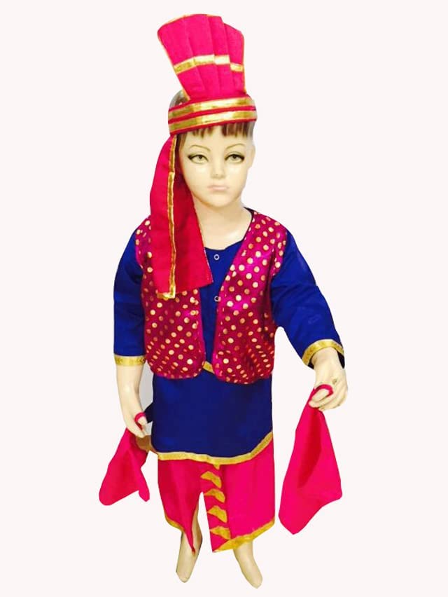 FANCY TRADERS Hub Punjabi Bhangra Dress Blue & Magenta Color for Boy