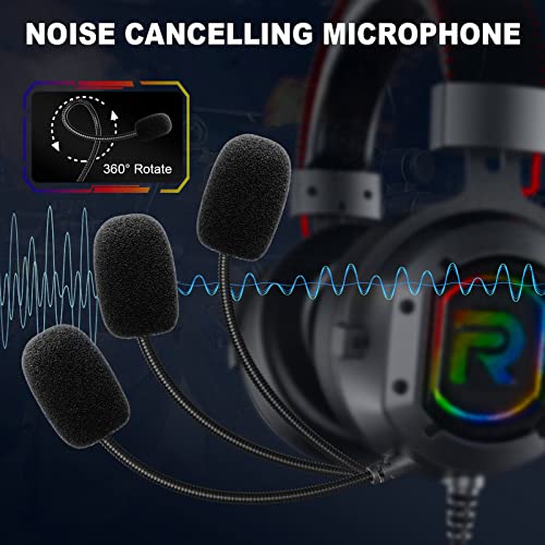 Image of RUNMUS K3 USB Over Ear Wired Gaming Headphone with 7.1 Surround Sound Technology with Noise Canceling Mic & RGB Lights, Comfortable Memory Foam, Compatible with Xbox, Laptop, Mac
