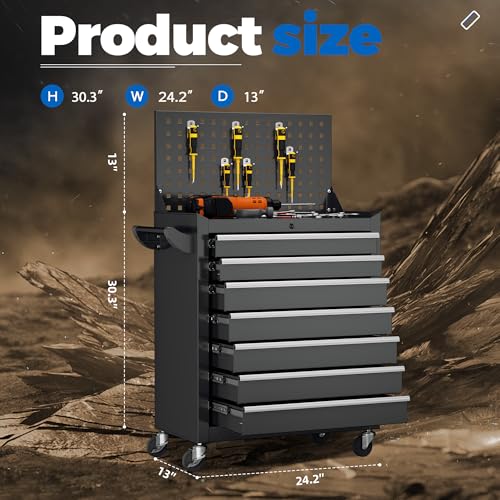 image for INTERGREAT 7 Drawers Rolling Tool Chest with Pegboard, Metal Tool Ches