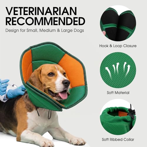 Image of Dog Cone - Soft Cone for Dogs to Stop Licking, Pet E-Collar Alternative After Surgery, Adjustable Pet Recovery Collar for Wound Healing, Pine Green Small