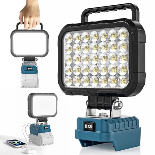 Anblivabl LED Work Light Compatible with Makita 18V Battery 78W 10000LM Cordless Work Light with 2 USB Charging Port 145 Adjustable Angle Portable Flood Light Flashlight (Battery NOT Included)