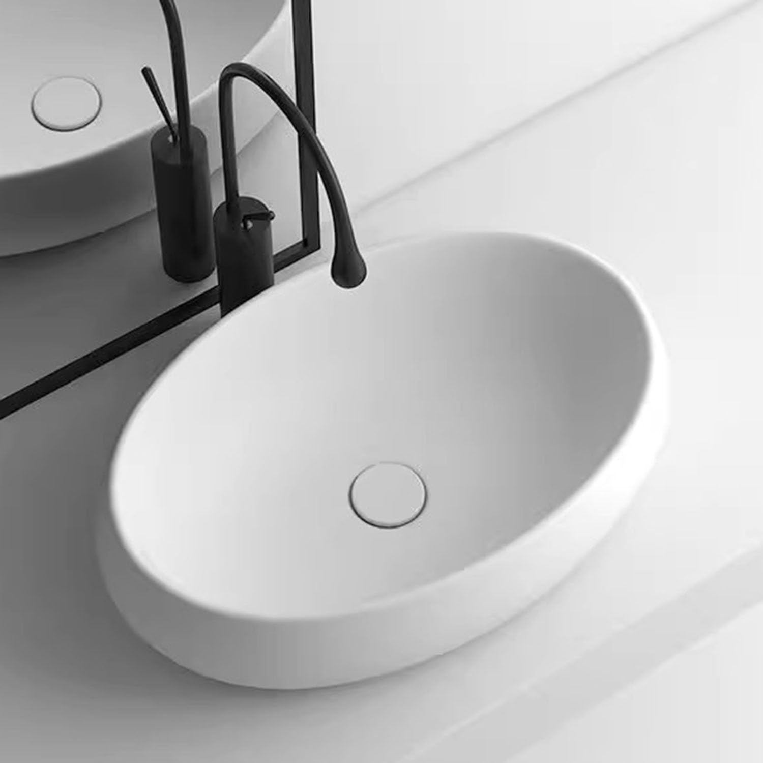 HYSOPSPX Ceramic Vessel Sink with Strainer and Pop-Up Waste, Above Counter Basin for Vanity Cabinet in Bathroom or Cloakroom