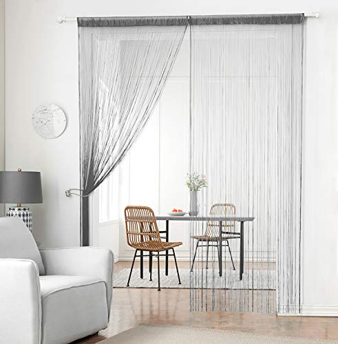 Cortina clásica de la marca Taiyuhomes, para decoración del hogar y separador, con cinta de decorativo, perfecto como mosquitera, Gris, W90xL200cm(35x79