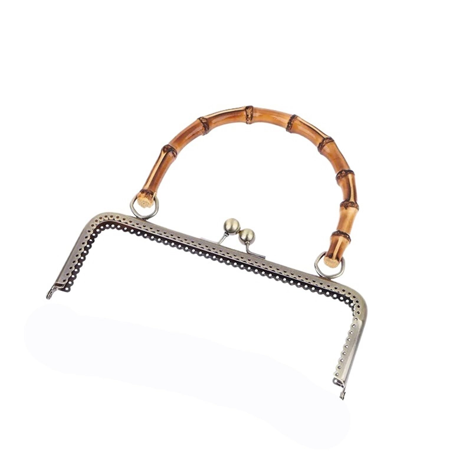 Metal Purse Frame Vintage Style Metal Purse Bag Frame Kiss Clasp Lock with Bamboo Handle Jewelry Clasps Sewing Fasteners Purse Making Supplies(20cm dark)