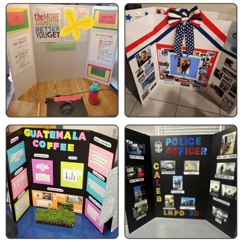 Image of 4-Pack Trifold Display Boards, Black+White 24 x 16 Inches Tri-Fold Corrugated Presentation Boards for Classroom Projects, Science Fairs, Business Events, and Exhibits