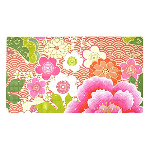 Alfombrilla de bañera antideslizante rectangular de PVC con ventosas diseño flor de cerezo 2