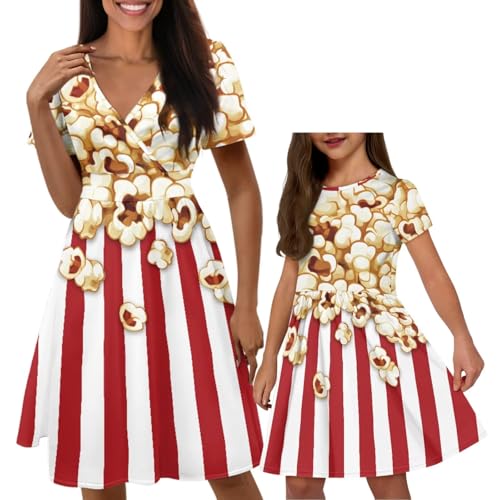 Robe d'été femme à manches courtes col en V avec poches look maman fille