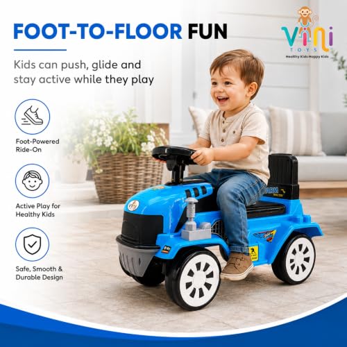 Image of Farm Tractor Ride On Toy for Kids 2-5 Years, Foot-to-Floor Manual Ride On with Comfortable Backrest, Easy-Grip Steering Wheel, Wide Wheels, Indoor & Outdoor Ride On Toy for Boys & Girls