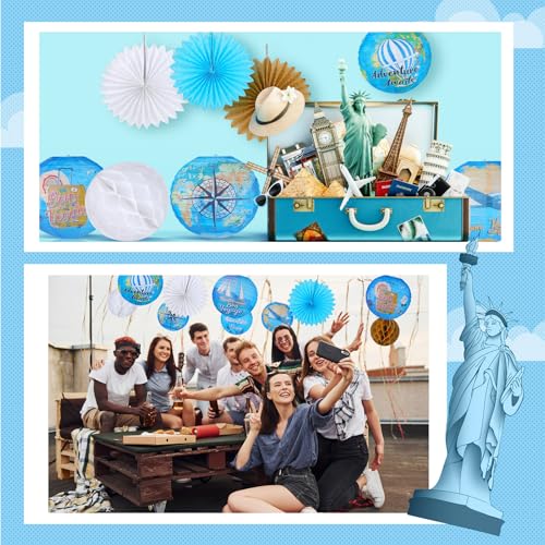 Image of Baquler 18 Pcs Travel Party Party Decoration Around The World Bon Voyage Hanging Paper Lantern Let The Adventure Begin Fans Honeycomb Ball for Birthday Baby Shower Ceiling Decor Supplies