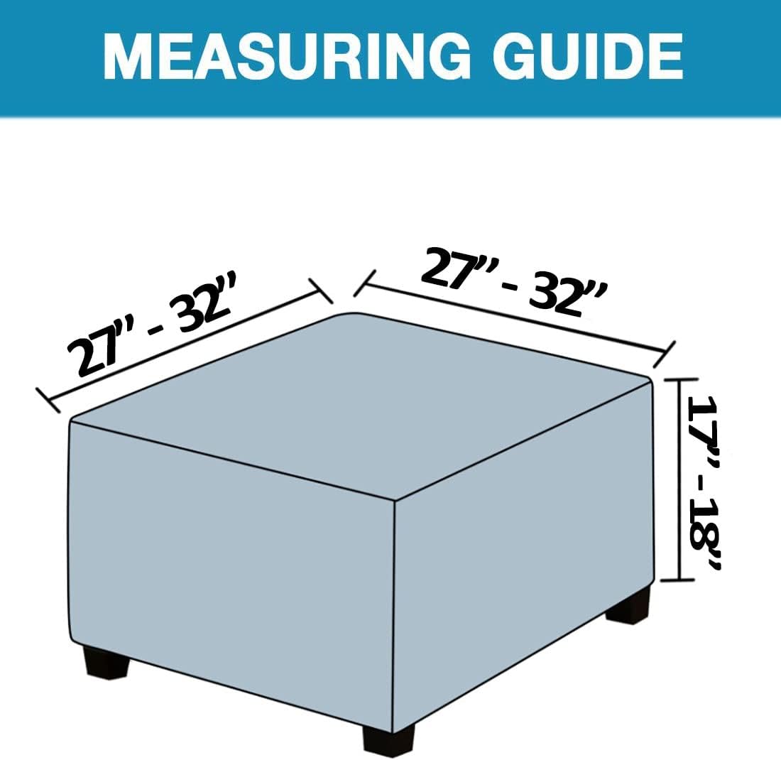Square Ottoman Slipcover Polyester Blend Folding Storage Stool Furniture Protector Stretch Ottoman Cover with Elastic Bottom Small Checks Jacquard Fabric Machine Washable (Gray)