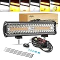 Auxbeam 12 Inch LED Light Bar 300W 6 Modes Amber White Strobe Light, Off-Road Driving Light Spot Flood Combo Work Light with 16AWG 10FT Wiring Harness Kit - 1 Lead for Jeep Wrangler Boat Truck SUV ATV