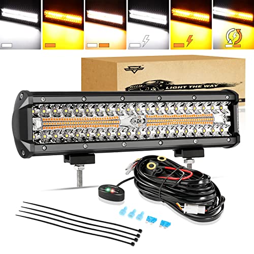 Auxbeam 12 Inch LED Light Bar 300W 6 Modes Amber White Strobe Light
