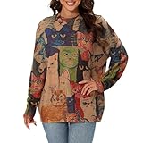 Women's Graphic Cat Print Oversized Sweater Long Sleeve Crewneck Pullover Artistic Multicolor Casual Knit, (Cat,L)