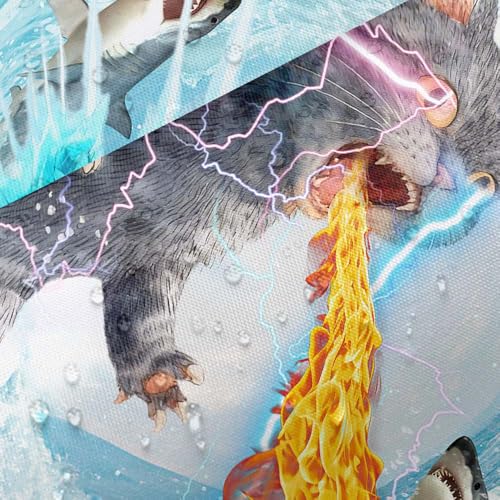 Image of Funny Cat Shower Curtain Set, Cute Fun Cat Blue Wave Animal Shark Ocean Theme Shower Curtain for Kids, Cool Cats Kids Home Bathroom Decor Polyester Waterproof Fabric Bath Curtain with 12 Hooks