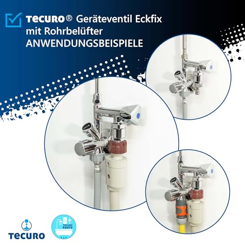 tecuro - Gerätezusatzventil Eckfix mit Rohrbelüfter, Anschluss Wasch- Spülmaschine, Messing, 3/4 x 3/8 Zoll, Rückflussverhinderer, Qu-Verschraubung
